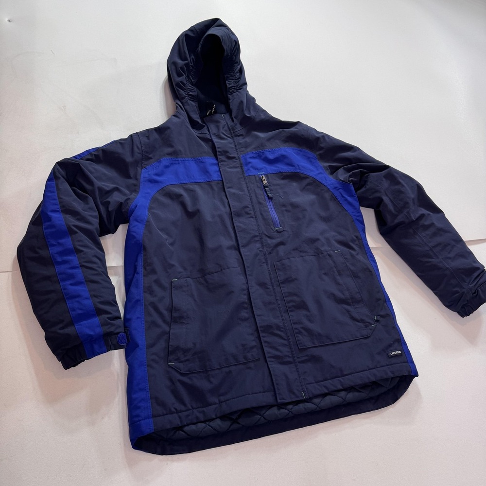 Lands' End Jacket Kids 14-16 Blue Colorblock Hooded Insulated Parka Ski Winter